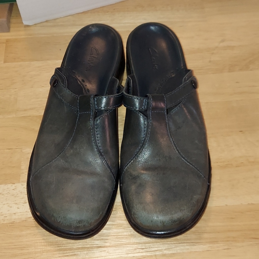 Clarks Dark Green Leather Slip-on‎ Shoes Clogs 7M